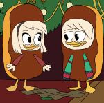  anatid anseriform anthro avian bird clothing costume della_duck disney donald_duck duck ducktales ducktales_(2017) duo eclair eclair_costume female food food_costume hi_res kigtoons male 