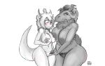  anthro big_breasts big_butt bovid breasts butt caprine dragon duo female female/female genitals goat hi_res horn mammal nude pussy satanic thedrawart5 thick_thighs zaibeth 