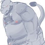  2022 anthro belly big_belly biped blush bodily_fluids dain_4201 eye_patch eyewear genitals hi_res kemono male mammal moobs nipples penis pubes solo sweat ursid 