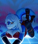 anthro big_breasts blep blue_body blue_fur breasts bunny_costume clothed clothing costume female fur hair hi_res lagomorph latex legwear leporid looking_at_viewer mammal orca24a paws pheeni rabbit raised_tail simple_background solo stockings tongue tongue_out 