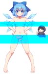  1boy 1girl absurdres black_hair black_hoodie blue_bow blue_eyes blue_hair blush bow breasts caramell0501 cirno closed_eyes closed_mouth collarbone commission completely_nude detached_wings eyebrows_visible_through_hair fairy full_body hair_between_eyes hair_bow heart highres hood hoodie ice ice_wings nipples nude open_mouth pussy short_hair simple_background small_breasts smile solo_focus thumbs_up touhou white_background wings 