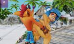 absurd_res activision anthro bandicoot big_breasts big_butt blue_hair blue_tail breasts butt clothed clothing crash_bandicoot_(series) crash_team_racing_(series) crash_team_racing_nitro-fueled duo female genitals hair hi_res humanoid lightningknight male male/female mammal marsupial megumi_bandicoot partially_clothed penetration penis pussy red_hair rose_eyes smile trash_bandicoot video_games wasarky 