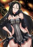  1girl bare_shoulders black_dress black_hair breasts cowboy_shot cyicheng detached_collar detached_sleeves dreamer_(girls&#039;_frontline) dress girls&#039;_frontline long_hair medium_breasts sangvis_ferri short_dress solo standing very_long_hair yellow_eyes 