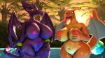  2022 5_fingers anthro ball beach_ball big_breasts billynr black_pupils blue_eyes blue_wings blurred_background blush bracelet breasts charizard crossgender curvy_figure duo female fingers front_view genitals hand_on_leg hand_on_thigh hi_res holding_breast huge_breasts huge_nipples humanoid_hands inflatable jewelry looking_at_another looking_at_viewer membrane_(anatomy) membranous_wings metroid mtf_crossgender nintendo nipples no_pupils orange_body orange_scales palm_tree partially_submerged pink_nipples pink_pussy plant pok&eacute;mon pok&eacute;mon_(species) pupils pussy red_nipples ridley scales sharp_teeth smile space_dragon spiked_tail spikes spikes_(anatomy) sunset swimming_pool tan_body tan_scales teeth tongue tongue_out tree video_games voluptuous wing_claws wings yellow_eyes 