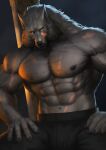 2022 abs absurd_res anthro blaidd_(elden_ring) bottomwear canid canine canis claws clothed clothing digital_media_(artwork) earthist elden_ring fur hi_res male mammal muscular muscular_anthro muscular_male nipples scar solo topless wolf 