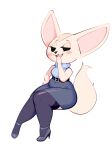  absurd_res aggressive_retsuko anthro blush bottomwear breasts canid canine clothing female fennec fenneko fox fur hi_res high_heels legwear mammal sanrio simple_background skirt solo thigh_highs white_background xu53r 