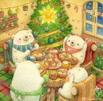  apron bear chair christmas christmas_tree food green_apron indoors no_humans original oven_mitts polar_bear sitting st.kuma table 