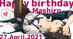  1boy black_hair dated eyebrows_visible_through_hair hair_between_eyes hair_ornament hairclip happy_birthday looking_at_viewer lying mashiro_(nijisanji) nijisanji no_shoes on_back sleeves_pushed_up smile tarachine virtual_youtuber yellow_eyes 