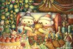  bear cake christmas christmas_tree cup drinking_glass food fruit hat holding holding_stuffed_toy indoors merry_christmas no_humans original polar_bear santa_hat st.kuma strawberry stuffed_animal stuffed_toy teddy_bear twitter_username wine_glass 