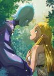  blonde_hair blue_eyes blue_hair bracelet breasts chest_jewel dress fi_(zelda) highres jewelry long_hair medium_breasts open_mouth pointy_ears princess_zelda sakuya_996 short_hair tears the_legend_of_zelda the_legend_of_zelda:_breath_of_the_wild the_legend_of_zelda:_skyward_sword white_dress 