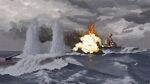  battlecruiser battleship cannon cloud cloudy_sky dueck explosion fire historical_event hms_hood hms_prince_of_wales military military_vehicle no_humans ocean original royal_navy ship sky smoke smokestack splashing turret warship watercraft waves world_war_ii 