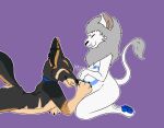  anthro belly big_belly canid canine canis claws cuddling digital_media_(artwork) duo eyes_closed felid fingers fur hair hand_on_stomach hazed hi_res holding_belly lion lying male male/male mammal navel nipples nude pantherine piercing pregnant simple_background smile 