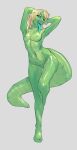  absurd_res anthro blonde_hair breasts female green_body green_skin green_tail hair hi_res lightningwolt lizard nude pinup pose reptile scalie simple_background small_breasts smile solo tongue tongue_out wide_hips 