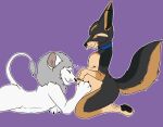  anthro belly big_belly canid canine canis claws cuddling digital_media_(artwork) duo eyes_closed felid fingers fur hair hand_on_stomach hazed hi_res holding_belly lion lying male male/male mammal navel nipples nude pantherine piercing pregnant simple_background smile 