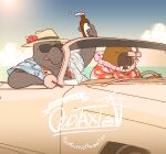  2022 aloha_shirt anthro brown_body car clothed clothing cloud detailed_background driving duo eyes_closed eyewear hat headgear headwear hi_res hiroshi_odokawa_(odd_taxi) humanoid_hands inside_car kemono kuroda_(odd_taxi) male mammal marine odd_taxi open_clothing open_shirt open_topwear osansyoup outside overweight overweight_male pattern_clothing pattern_shirt pattern_topwear pinniped shirt sitting sun sunglasses tapir topwear vehicle walrus water 