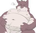  2022 anthro belly big_belly canid canine canis diru11 domestic_dog humanoid_hands kemono male mammal moobs navel nipples overweight overweight_male simple_background solo white_background 