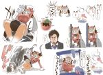  1boy 1girl animal_ears breasts fox_ears fox_girl fox_tail gloves highres huge_breasts island_fox_(kemono_friends) kemono_friends kemono_friends_v_project long_hair multicolored_hair necktie ribbon shirt silver_hair skirt tail twintails virtual_youtuber yoshida_hideyuki 