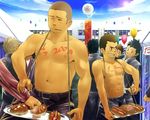  bodypaint festival hot_dog itto_(mentaiko) manly multiple_boys muscle nipples open_fly penis penis_hot_dog pubic_hair shirtless unzipped 