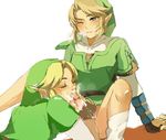  blush bottomless boy cum eyes_closed facial fellatio fingerless_gloves gauntlets gloves hat link male male_focus nintendo one_eye_closed oral pant penis pointy_ears selfcest spread_legs the_legend_of_zelda uncensored wink yaoi 