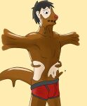  anthro bound boxer_briefs briefs bulge clothing goo_transformation gunshward hi_res human human_to_anthro lutrine male mammal mustelid nude rubber solo species_transformation transformation underwear 