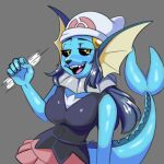  after_transformation anthro bedroom_eyes clothed clothing dawn_(pok&eacute;mon) eeveelution female glowhorn hat headgear headwear humanoid low_res motion_lines narrowed_eyes nintendo pok&eacute;mon pok&eacute;mon_(species) seductive sharp_teeth solo teeth transformation vaporeon video_games 