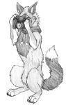  ambiguous_gender black_and_white camera cheek_tuft chest_tuft claws crotch_tuft dipstick_tail facial_tuft feral hi_res holding_camera holding_object inner_ear_fluff leg_tuft markings monochrome pawpads quadruped skyelegs solo tail_markings traditional_media_(artwork) tuft 