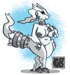  blue_eyes female fur hi_res legendary_pok&eacute;mon metal nintendo pok&eacute;mon pok&eacute;mon_(species) reshiram short_stack smug terryeternity thick_thighs video_games white_body white_fur 