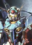  g-self glowing glowing_eyes gundam gundam_g_no_reconguista holding holding_shield mecha mobile_suit no_humans portrait science_fiction shield signature solo totthii0081 yellow_eyes 