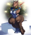  absurd_res anthro breast_squish breasts capybara capybarian caviid female hi_res looking_at_viewer mammal nipple_outline nipple_slip rodent side_boob sitting solo space_dandy squish thick_thighs xartknight 