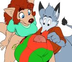  2021 alex_the_rubikang anthro ball_bulge balls big_balls big_bulge big_penis black_nose blue_eyes breasts brown_nose bulge canid canine christmas clothed_gynomorph clothing dawmino digital_media_(artwork) duo flaccid fox genitals gynomorph hi_res holidays huge_balls huge_bulge huge_penis hyper hyper_balls hyper_bulge hyper_genitalia hyper_penis intersex kangaroo macropod male mammal marsupial penis penis_awe standing thick_penis topwear tracy_vale vein veiny_penis wide_hips wrapped_up 