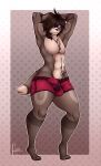  annezly anthro boxers_(clothing) breasts brown_body brown_fur brown_hair bulge canid canine canis clothed clothing detailed_bulge digital_media_(artwork) domestic_dog erection fur genital_outline hair hi_res humanoid kenji_(mikho) looking_at_viewer male mammal muscular muscular_male penis_outline purple_eyes raised_arm ringed_eyes rinnegan short_tail simple_background smile smiling_at_viewer solo standing thick_thighs underwear wide_hips 