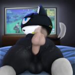  absurd_res alternate_version_at_source anal anal_penetration anthro anus atlus backsack balls bandanna bed big_balls black_body black_fur bodily_fluids butt clothed clothing coffeewithdicks dipstick_tail disembodied_penis duo english_text epic_games fortnite fur furniture gaming genitals girly hi_res humanoid kerchief looking_pleasured looking_up lying male male/male markings megami_tensei megami_tensei_persona morgana_(persona) musk musk_clouds on_back open_mouth penetration penis plap playing_videogame rear_view sex sweat sweaty_balls sweaty_butt sweaty_genitalia tail_markings television text thick_thighs video_games wide_hips 