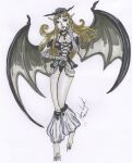  1girl absurdres breasts brown_hair castlevania castlevania:_symphony_of_the_night demon demon_girl handmade highres lingerie long_hair marker pale_skin solo succubus_(castlevania) underwear vampire what_is_a_man? yel_mizuno 