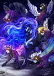  2022 absurd_res armor equid equine eyewear female feral friendship_is_magic goggles hasbro hi_res lupiarts male mammal moon my_little_pony nightmare_moon_(mlp) pegasus planet shadowbolts_(mlp) signature space star teeth wings 
