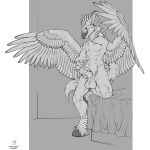  1:1 animal_genitalia animal_penis anthro athletic athletic_anthro athletic_male avian balls beak big_balls big_penis digital_drawing_(artwork) digital_media_(artwork) equid equine equine_penis european_mythology feather_hair feathered_diva feathered_wings feathers garron_crendrel genitals greek_mythology gryphon hi_res hippogriff horse horse_tail line_art male male/male mammal monochrome muscular muscular_male mythological_avian mythology penis pose presenting presenting_penis pseudo_hair sketch smile solo spread_arms spread_legs spread_wings spreading wings 