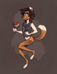  anthro arm_hair body_hair bottomwear brown_background brown_body brown_fur canid canine canis clothing domestic_dog eli_(fleetwoodbrak) fleetwoodbrak fur gym_bottomwear gym_clothing gym_shorts hairy_feet half-closed_eyes hi_res hotpants lgbt_pride male mammal narrowed_eyes pride_colors rainbow_flag rainbow_pride_flag rainbow_symbol shirt shorts simple_background smile smirk smug smug_face smug_grin solo spots spotted_body spotted_fur tan_body tan_fur tank_top topwear 
