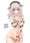  animal_ears animal_print ass_visible_through_thighs bikini blue_eyes breasts commentary_request cow_ears cow_horns cow_print dated elbow_gloves fake_animal_ears fake_horns fingerless_gloves gloves highres horns kantai_collection kashima_(kancolle) large_breasts lowleg lowleg_bikini one-hour_drawing_challenge owa_(ishtail) sidelocks silver_hair simple_background swimsuit twintails twitter_username wavy_hair white_background white_bikini white_gloves 