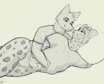  anthro bulge canid canine clothing crop_top cuddling duo felid fox kuttzawarie male male/male mammal pantherine panties shirt thick_thighs topwear underwear 