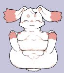  anthro eyes_closed female fur genitals lagomorph leporid mammal overweight overweight_female pussy rabbit red_body red_fur smile solo spread_legs spreading udon9999 white_body white_fur 