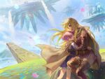  blonde_hair boots brown_cape cape commission commissioner_upload dark-skinned_female dark_skin dress elbow_gloves fire_emblem fire_emblem:_the_binding_blade fire_emblem_heroes gloves hug igrene_(fire_emblem) long_hair mother_and_daughter non-web_source picnicic purple_hair red_dress smile tearing_up thigh_boots thighhighs yellow_eyes 