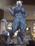  abs alien areola big_breasts blizzard_entertainment blue_body breasts bremonqueen_(artist) curled_horns digitigrade draenei female genitals hand_on_hip hi_res hooves horn huge_breasts humanoid markings muscular muscular_female nipples pussy solo thick_thighs video_games warcraft wide_hips 