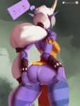  absurd_owl bare_legs breasts butt butt_focus butt_squish clothed clothing curvy_figure dress female genitals hair hi_res horn horned_humanoid humanoid humanoid_pointy_ears league_of_legends long_hair no_underwear pear-shaped_figure ponytail purple_body purple_skin pussy rear_view riot_games solo soraka spread_butt spreading squish tattoo thick_thighs video_games white_hair wide_hips 