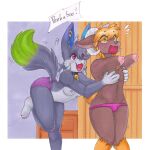  amputee anthro blush bovid breast_grab breasts brown_body brown_fur butt canid canine caprine clothing disability double_amputee duo female female/female fur green_eyes grey_body grey_fur hand_on_breast hi_res mammal panties pitch-black-crow red_eyes sheep underwear white_body white_fur 