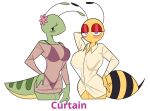  animal_humanoid arthropod arthropod_humanoid bee_humanoid blush clothing curtain_call_challenge embarrassed honey_(idolomantises) humanoid hymenopteran hymenopteran_humanoid idolomantises insect insect_humanoid looking_at_viewer mantis mantis_humanoid papaya_(idolomantises) simple_background underwear white_background 