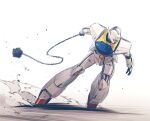  ball_and_chain_(weapon) chain dust gundam highres holding holding_weapon ishiyumi mecha mobile_suit motion_blur no_humans open_hand orange_eyes solo turn_a_gundam turn_a_gundam_(mobile_suit) weapon white_background 