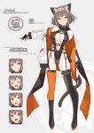  1girl animal_ears cat_ears cat_girl cat_tail closed_eyes expression_chart expressions full_body gloves highres jacket light_brown_hair ohta_yuichi original revealing_clothes smile tail yellow_eyes 