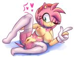  amy_rose anthro big_breasts breasts clothing demichan female genitals gesture hair hi_res legwear one_eye_closed pink_hair presenting presenting_pussy pussy raised_leg sega shadow simple_background solo sonic_the_hedgehog_(series) spread_legs spreading white_background 