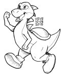  2015 black_and_white boots clothing footwear mario_bros monochrome neck_spikes nintendo open_mouth pupils side_view signature skyelegs slit_pupils solo tongue video_games walking yoshi 