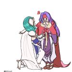  2girls aqua_hair armor boots cape couple fire_emblem fire_emblem:_path_of_radiance fire_emblem:_radiant_dawn headband headgear high_heel_boots high_heels hyperkiara69 jewelry kneeling multiple_girls one_knee proposal purple_hair ring sanaki_kirsch_altina shoulder_armor sigrun_(fire_emblem) surprised wedding wedding_ring yuri 