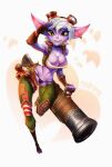  2022 absurd_res action_pose athletic big_breasts breasts camel_toe cleavage clothed clothing digital_media_(artwork) female hair hi_res humanoid league_of_legends partially_clothed pose redrime riot_games simple_background skimpy small_waist smile solo thick_thighs tristana_(lol) video_games white_background white_hair wide_hips yordle 